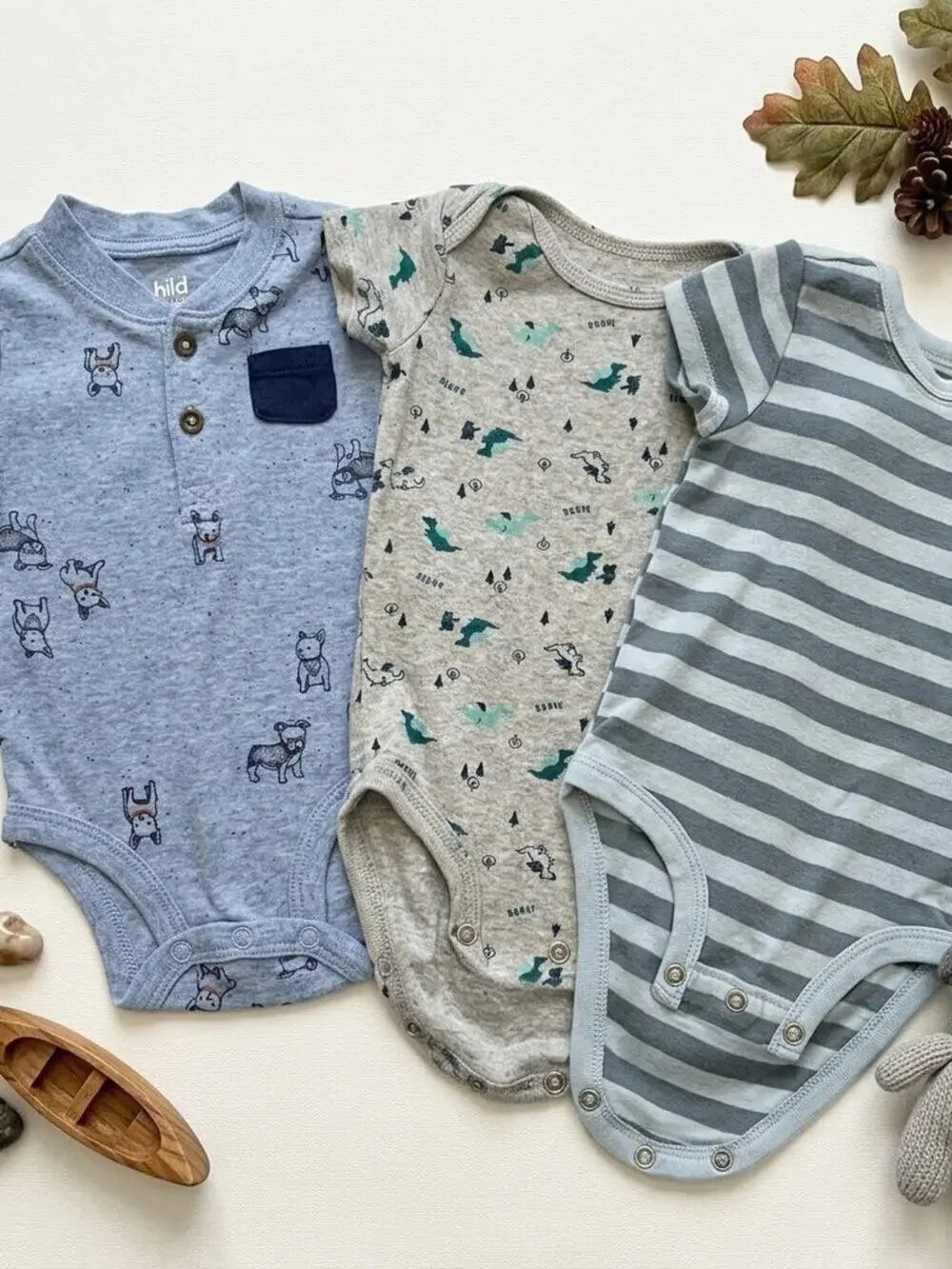 Carter's Baby Boy 3-6 Months Short-Sleeve Bodysuit Set – 3 Pack (Dino, Dog, & St